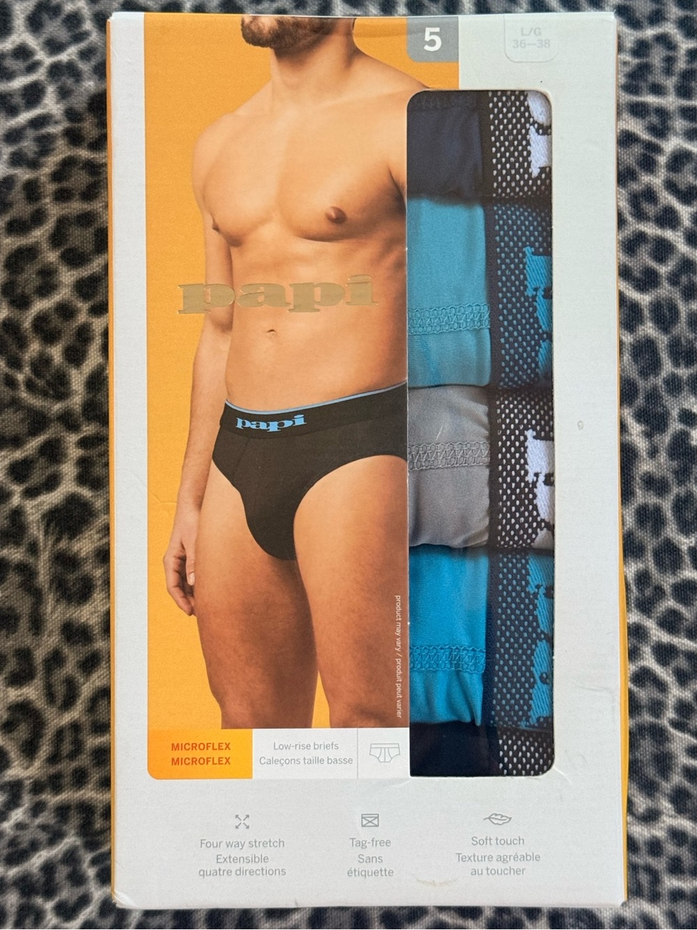 Papi Men's 5-pack Microflex Low Rise Briefs  Blue Grey Size Large NWT